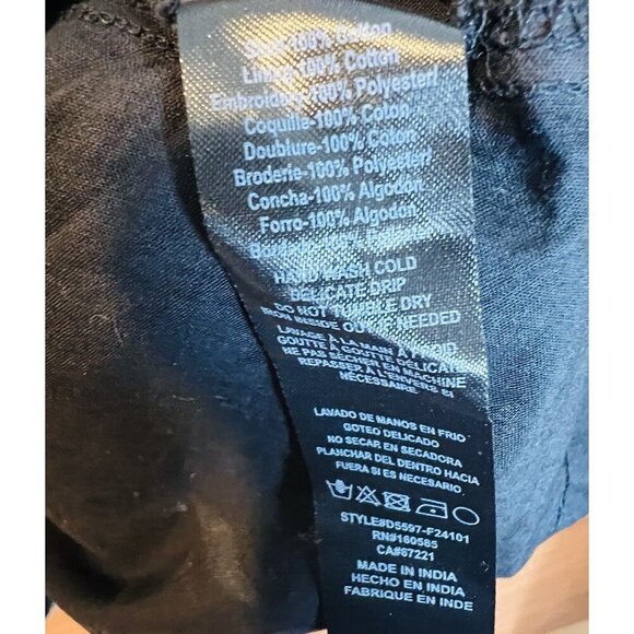 CIEBON Dianna Embroidered Long Sleeve Small Cotton Shift Dress $160 Black Cream - Picture 10 of 10